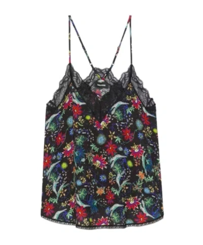 Zadig & Voltaire Womens Encre Christy Floral-print Woven Camisole In Black