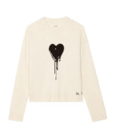 Zadig & Voltaire Womens Eggshell Markuz Heart-intarsia Cashmere Jumper In Neutral