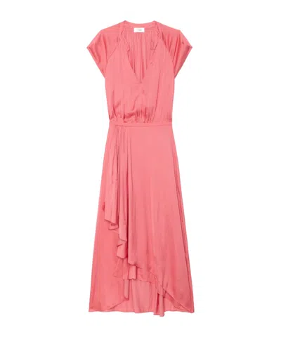 Zadig & Voltaire Womens Tea Rose Randall V-neck Raglan-sleeve Satin Midi Dress Xs In Pink