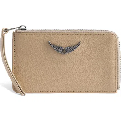 Zadig & Voltaire Zip Leather Card Case In Brown