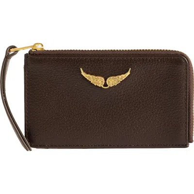 Zadig & Voltaire Zip Leather Card Case In Brown