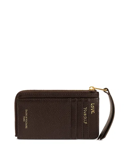 Zadig & Voltaire Zv Grained Leather Card Case In Brown