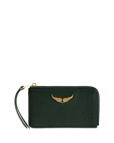 Zadig & Voltaire Zv Grained Leather Card Case In Green