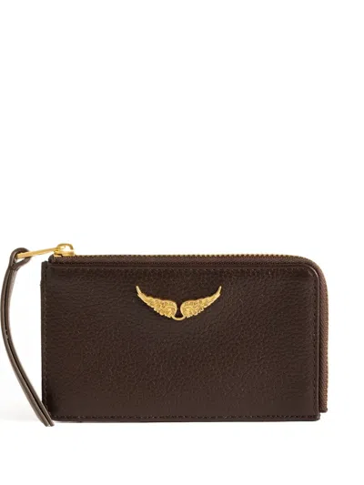 Zadig & Voltaire Zv Grained Leather Cardholder In Brown