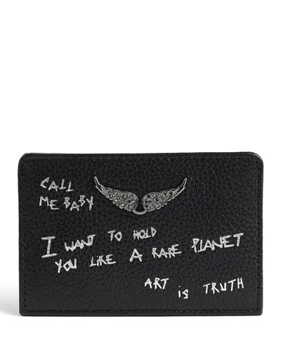 Zadig & Voltaire Zv Pass Graffiti Leather Card Holder In Brown
