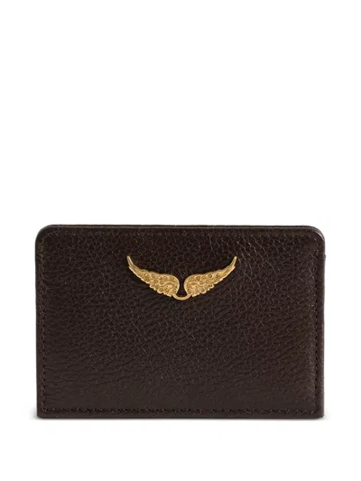 Zadig & Voltaire Zv Pass Grained Leather Card Holder In Brown