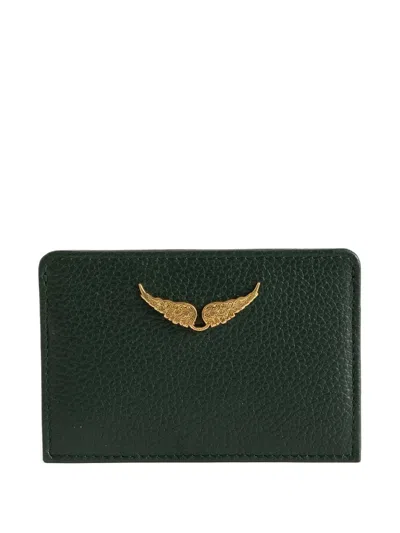 Zadig & Voltaire Zv Pass Grained Leather Cardholder In Green