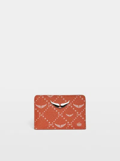 Zadig & Voltaire Zv Pass Monogram Card Holder In Orange