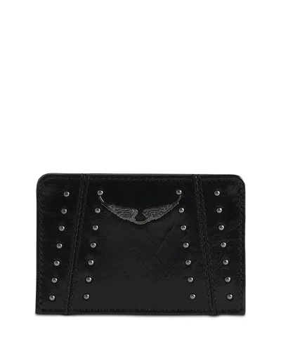 Zadig & Voltaire Zv Pass Studded Vintage Patent Leather Card Holder In Black