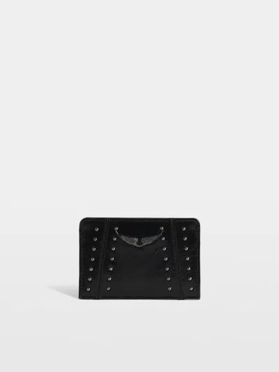 Zadig & Voltaire Zv Pass Vintage Patent Studs Cardholder In Black