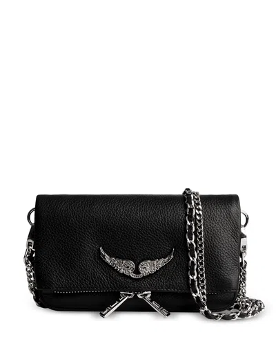 Zadig & Voltaire Tasche Rock Nano Aus Schwarzem Leder In Noir Silver