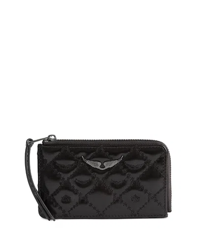 Zadig & Voltaire Zv Vintage Monogram Leather Cardholder In Brown