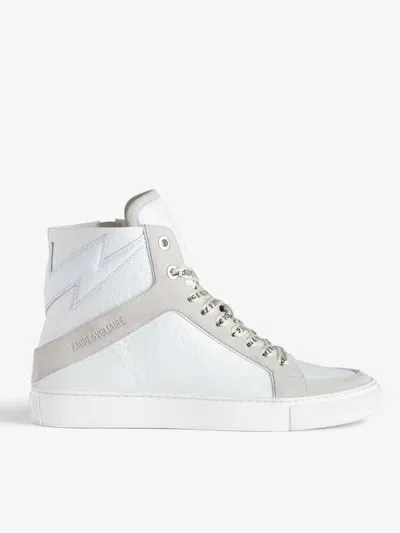 Zadig & Voltaire Zv1747 High Flash High-top Crinkled Sneakers In White