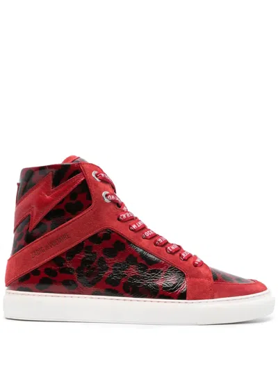Zadig & Voltaire High Flash Shiny Leather Sneaker In Animal Print