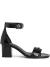 Zadig & Voltaire Womens Noir Logo-plaque Leather Heeled Sandals Eur 37 / 4 Uk