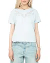 Zadig & Voltaire Womens Cloud Alys Fishnet-embroidered Short-sleeve Cotton T-shirt