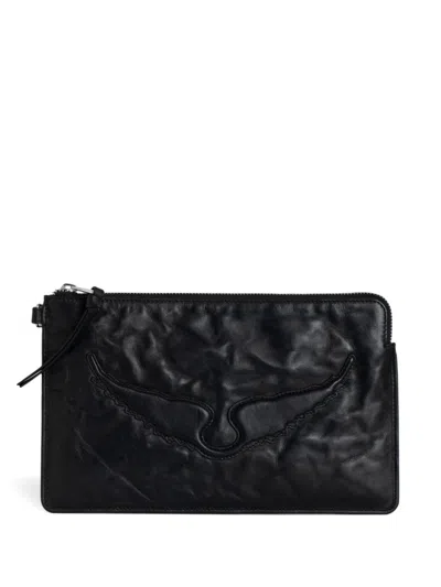 Zadig & Voltaire Angel Wings Leather Clutch Bag In Black