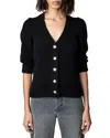 Zadig & Voltaire Betsy Star Button Three-quarter Sleeve Cashmere Cardigan In Noir