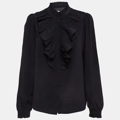Pre-owned Zadig & Voltaire Black Crepe Silk Ruffled Blouse L