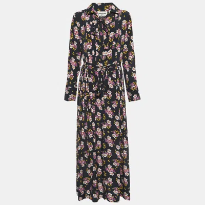 Pre-owned Zadig & Voltaire Black Floral Print Silk Pleated Button Front Maxi Dress S