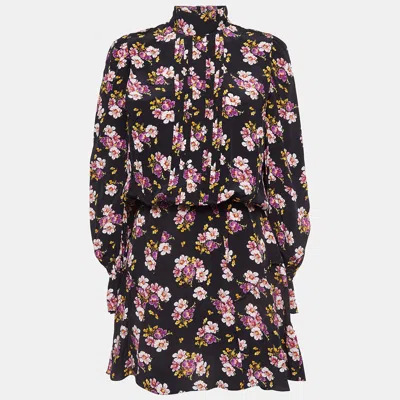 Pre-owned Zadig & Voltaire Black Floral Printed Silk Pleated Mini Dress L