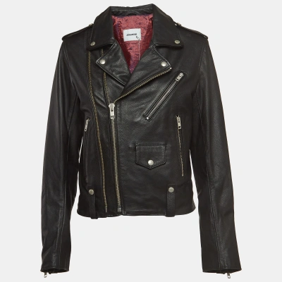 Pre-owned Zadig & Voltaire Black Leather Louis Biker Jacket M
