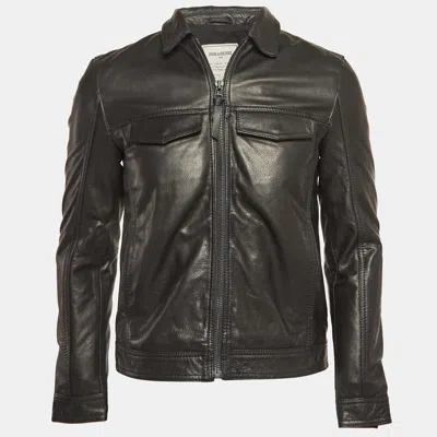 Pre-owned Zadig & Voltaire Black Leather Zip Front Jacket S