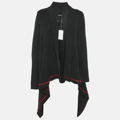 Pre-owned Zadig & Voltaire Black Rib Knit Open Front Cambi Cardigan One Size