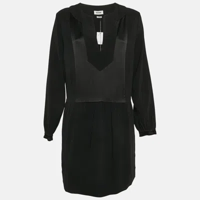 Pre-owned Zadig & Voltaire Black Satin Trim Crepe Gathered Mini Dress L