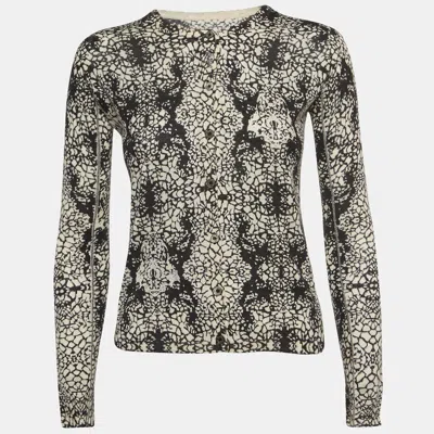 Pre-owned Zadig & Voltaire Black/white Abstract Print Cashmere Buttoned Cardigan S