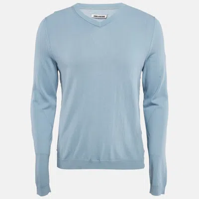 Pre-owned Zadig & Voltaire Blue Cotton Knit V-neck Keddy Sweatshirt S