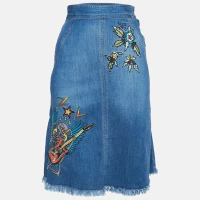Pre-owned Zadig & Voltaire Blue Embroidered Denim Knee Length Skirt S