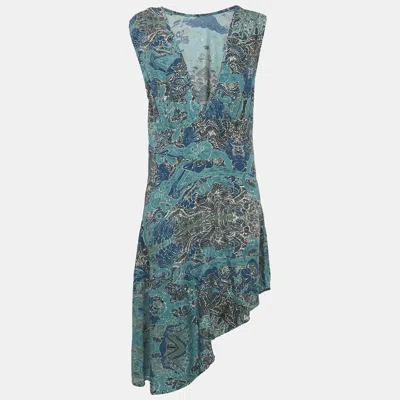 Pre-owned Zadig & Voltaire Blue Root Print Raw Edge Detail Asymmetric Dress S