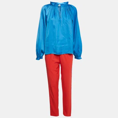 Pre-owned Zadig & Voltaire Blue Satin Ruffled Top L