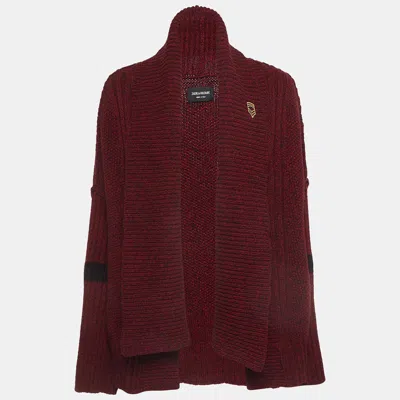 Pre-owned Zadig & Voltaire Burgundy Wool Knit Open Front Cardigan M/l