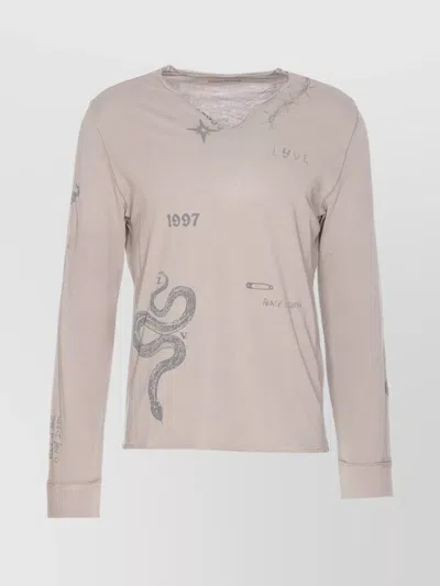 Zadig & Voltaire Buttoned Distressed Graphic Print V-neck Vest In Pink