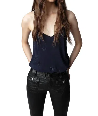 Zadig & Voltaire Casel Soft Strass Stars Top In Encre In Blue