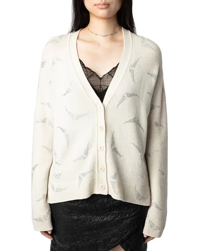 Zadig & Voltaire Cashmere Diamante Wing Cardigan In Flake