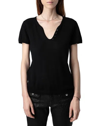 ZADIG & VOLTAIRE CELSY CASHMERE HENLEY SWEATER