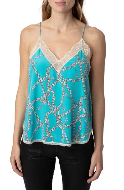 Zadig & Voltaire Christy Chaines Lace Trimmed Silk Camisole In Blue