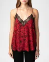 Zadig & Voltaire Womens Crimson Christy Lace-embroidered Graphic-print Woven Camisole In Crimson