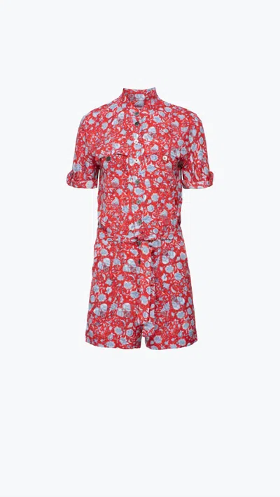 Zadig & Voltaire Cookis Flowers Field Romper In Rouge In Blue