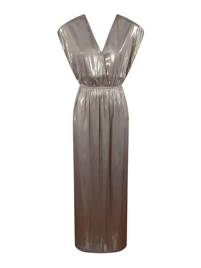 Zadig & Voltaire Maxi Dress With Deep V-neckline In Metallic