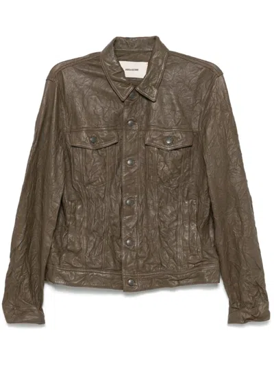 Zadig & Voltaire Crinckled Leather Jacket In Brown
