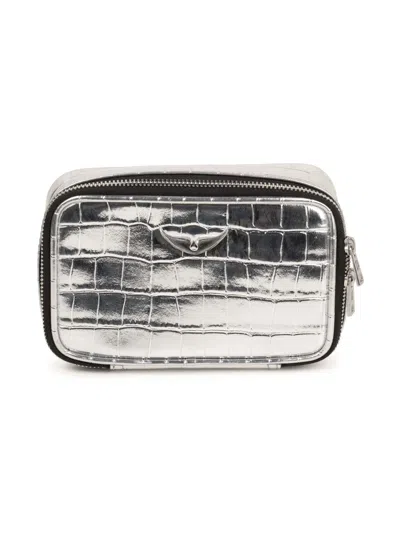 Zadig & Voltaire Kids' Croc-embossed Shoulder Bag In グレー