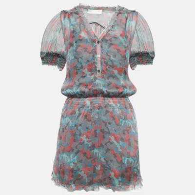 Pre-owned Zadig & Voltaire Deluxe Multicolor Ribal Print Silk Crepe Mini Dress Xs