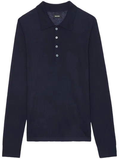 Zadig & Voltaire Dimi Cashmere Polo Shirt In Blue