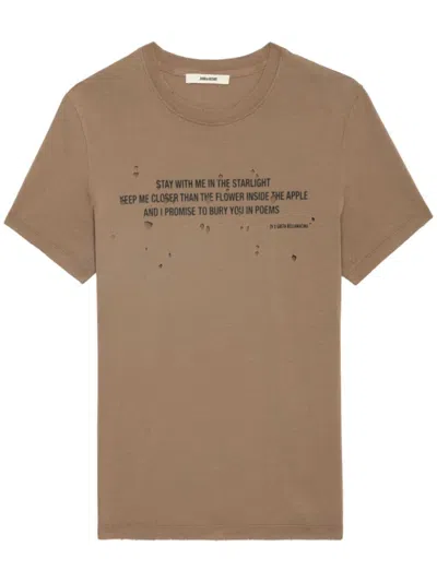 Zadig & Voltaire Distressed-effect Organic Cotton T-shirt In Cereal
