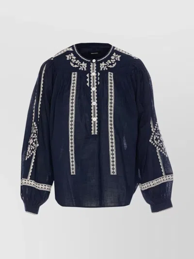 ZADIG & VOLTAIRE EMBROIDERED LACE TRIM LONG SLEEVE TOP