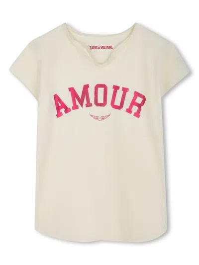 Zadig & Voltaire Kids' Flocked-logo T-shirt In Neutrals